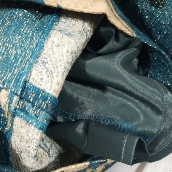 Moschino teal floral print shimmer crop pants sz 8 - Picture 5 of 8